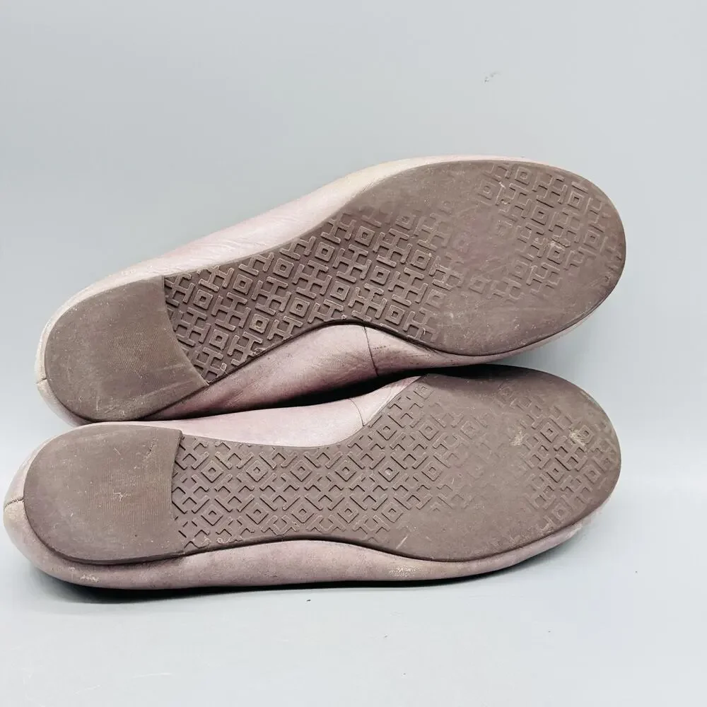 Tory Burch Shoes Womens 6 Gray Leather Slip On Ballet Flats Logo Medallion